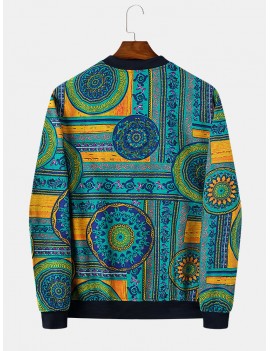 Mens Ethnic Style Vintage Printing Coat Long Sleeve Stand Collar Jackets