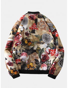 Mens Autumn Chinese Style Fashion Long Sleeve Round Neck Floral Jacket
