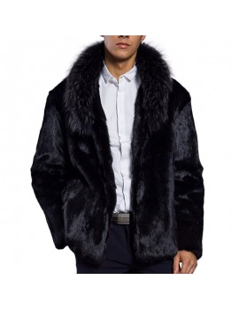 Mens Winter Warm Faux Fur Coat Mid Length Thick Warm Jacket