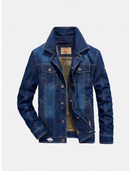 Mens Plus Size Denim Embroidery Letter Patchwork Badge Stylish Turn-down Collar Jacket
