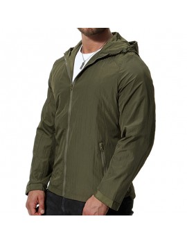 Mens Pure Color Autumn Hooded Zipper Up Pockets Cotton Jackets