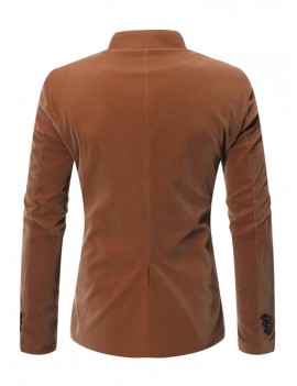 Mens Autumn National Style Solid Color Handsome Double Breasted Long Sleeve Jacket