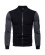 Fall Winter Zip Up Coat Patchwork Stand Collar Slim Jackets for Men