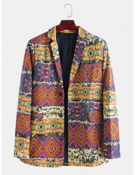 Mens Autumn Warm African Ethnic Style Printed Long Sleeve Lapel Jacket