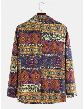 Mens Autumn Warm African Ethnic Style Printed Long Sleeve Lapel Jacket