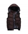 Mens Detachable Hooded Winter Thickened Warm Slim Fit Stand Collar Casual Vest