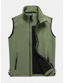 Mens Outdoor Soft Shell Sport Warm Solid Color Stand Collar Sleeveless Casual Vest