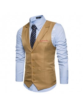 Mens Formal Fashion Business Suit Collar Vest Single Breasted Slim Fit Pure Color Waistcoats