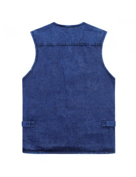 Denim Blue Multi Pockets Fishing Photography Outdoor Casual Vest for Men