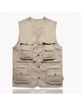 Spring Fall Muti-pocket Fishing Vest Casual Outdoor Cotton Waistcoat For Men
