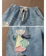 Cartoon Girl Patch Embroidered Ripped Jeans