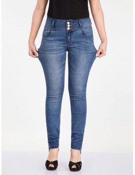 High Waist Solid Color Button Casual Jeans