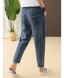 Casual Embroidered Cat Elastic Waist Loose Jeans