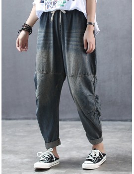 Vintage Pleated High Waist Loose Ankle Length Casual Jeans