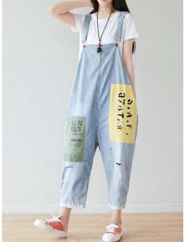 Letters Patchwork Casual Hole Personality Jumpsuits