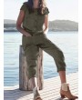 Casual Solid Color Short Sleeve Pockets Overalls Jumpsuit