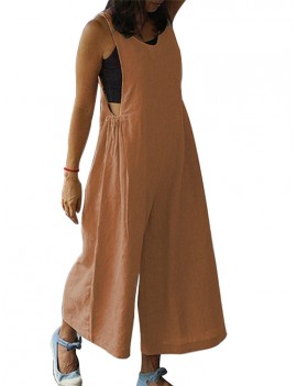 Wide Leg Solid Color Loose Casual Jumpsuit For Women