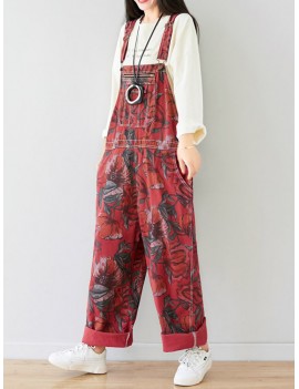 Vintage Printed Loose Wild Jumpsuits For Women