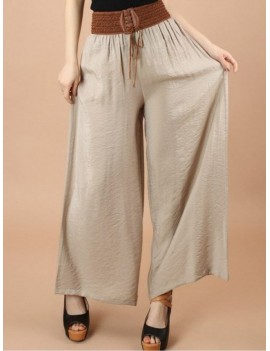 Women Vintage Drawstring High Waist Wide leg Cotton Pants