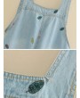 Casual Leaf Embroidered Strap Short Denim Pants
