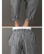Buttons Stripe Elastic Waist Pockets Casual Harem Pants