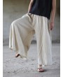 Wide Leg Loose Pockets Solid Color Elastic Waist Vintage Pants