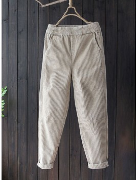 Vintage Harem Solid Color Corduroy Pants