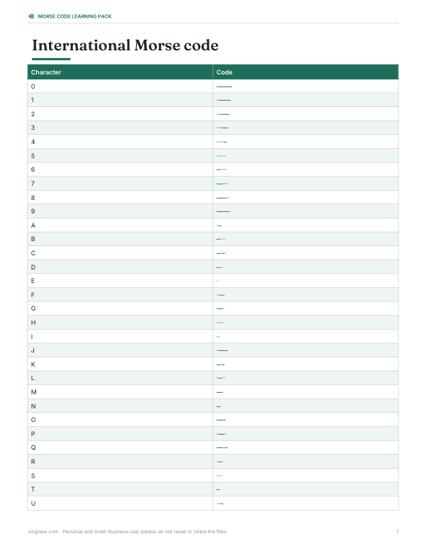 Preview of Printable Morse Code Chart